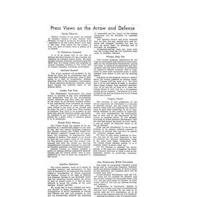 Press views on the Arrow and Defense