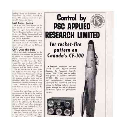 Control by PSC Applied Research Limited for rocket-fire pattern on Canada's CF-100