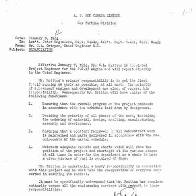 S.L. Britton appointment as Project Engineer for the PS 13 engine