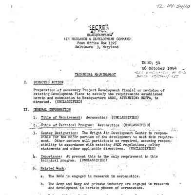 USAF AIR RESEARCH & DEVELOPMEMT COMMAND TECHNICAL REQUIREMENT TR no 54 - Commentary on Technical Research Objectives for Future Aircraft Development