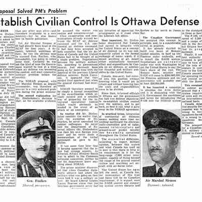 NORAD Proposal solved PM's problem - Re-establish civilian control is Ottawa Defence Aim