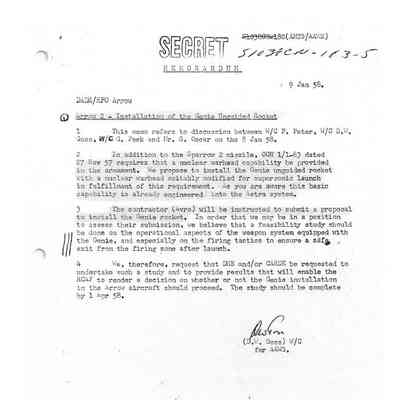 Letter to DARA/RPO Arrow RE: Arrow 2 - Installation of the Genie Unguided Rocket