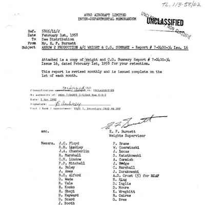 Arrow 2 Production A/C Weight and C.G. Summary Report #7-0400-34 Issue 16
