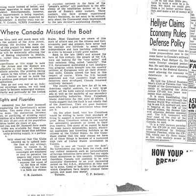 Where Canada missed the boat / Hellyer claims economy rules defense policy