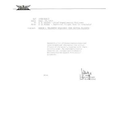 Arrow 1 Telemetry Required for Initial Flights