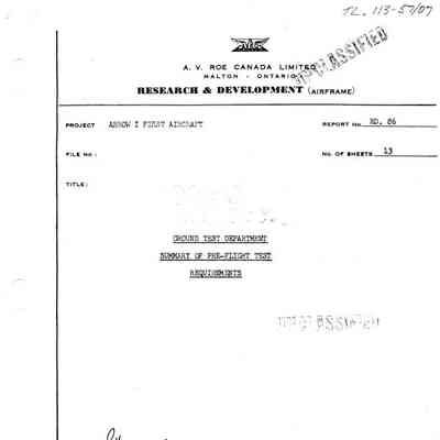 Ground Test Department: Summary of Pre-Flight Test Requirements Report Rd. 86