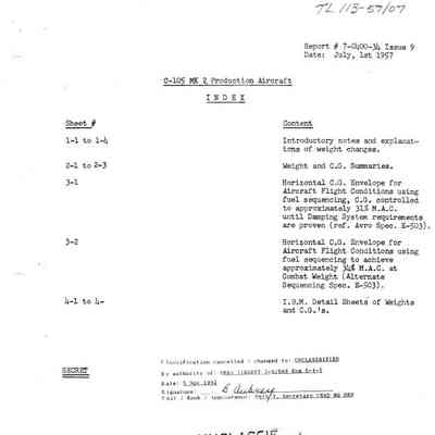 C-105 Mk 2 Production Aircraft - Report of Weight Changes - Report # 7-0400-34 issue 9