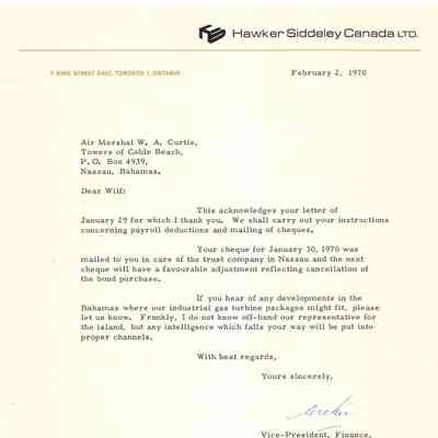 Letter - A.A. Bailie to W.A. Curtis Feb 2, 1970 (attached to AC.2000.3.23, 25-29)