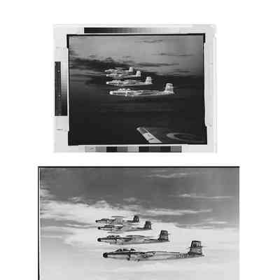 CF-100 Negative image, with corresponding positive of four A/C flying in formation