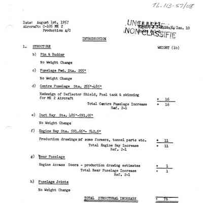 C-105 Mk 2 Production Aircraft - Report of Weight Changes - Report # 7-0400-34 issue 10