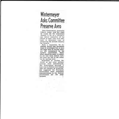 Wintermeyer Asks Committee Preserve Avro