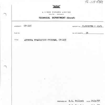 Antenna Evaluation Program CF-105 Report No. 71/Systems 13/3
