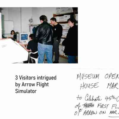Avro Museum open house - Image of visitors intrigued by Arrow Flight Simulator