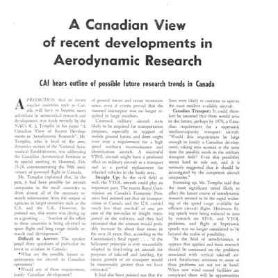 A Canadian View of recent developments in Aerodynamic Research