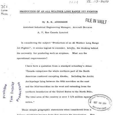 On Production of an All Weather Long Range Jet Fighter