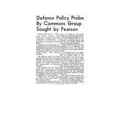 Defense Policy Probe by Commons group sought by Pearson