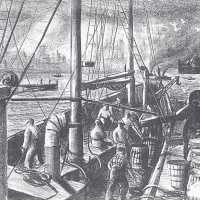 Untitled (Urban Harbor Scene Aboard Boat)