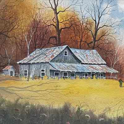 Untitled (Fall Scene with Barn)