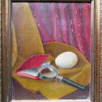 Untitled (Still Life of Egg, Book, and Magnifying Glass)