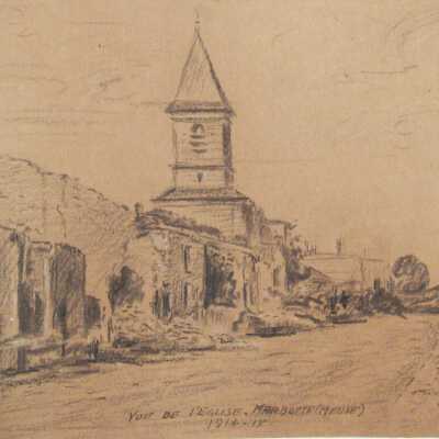 Vue de l'eglise. Marbotte (Meuse) 1914-15