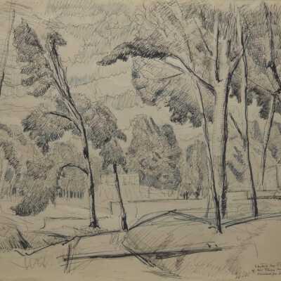 Sketch of His Trees and House