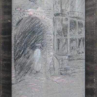 Untitled (Figure next to gun shop)
