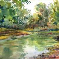 Untitled (Stream with Tree Lined Shore)