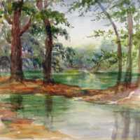 Untitled (Stream with Five Trees on Island)