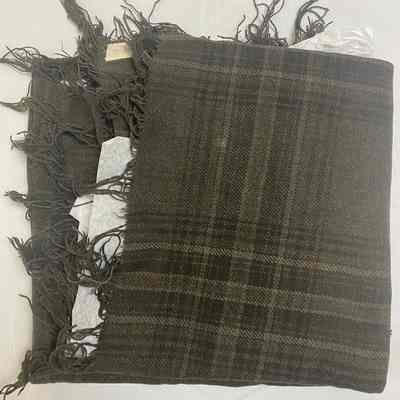 Women's Gray-Green Plaid Shawl w/ Fringe