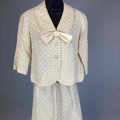 Women’s Beige Suit w/ Satin Trim