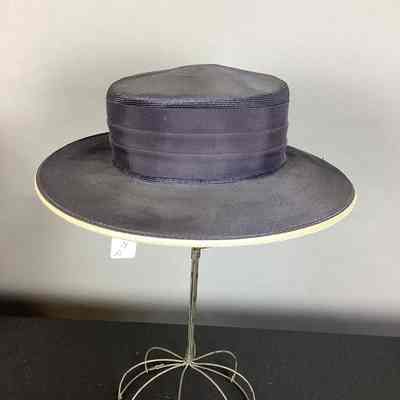 Women's Navy Straw Sailor Hat w/ Satin Ribbon