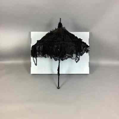 Black Satin Parasol w/ Taffeta Trim