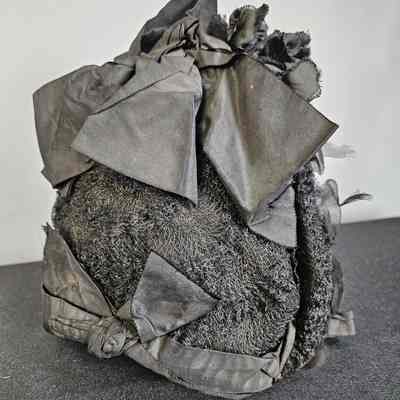 Women's Black Straw Bonnet w/ Satin Ribbon