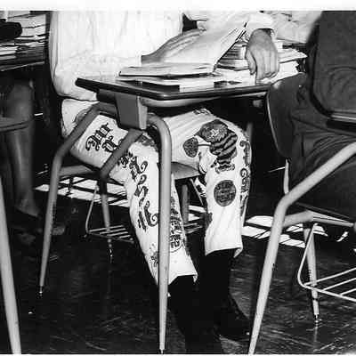 1991.016.004C: John Kemper wearing his senior cords in class at Shelbyville High School