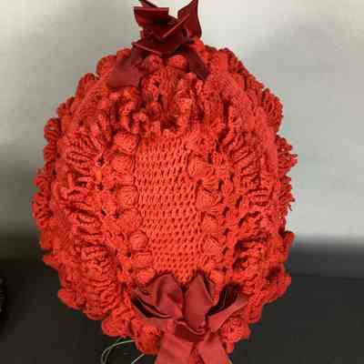 Women's Red Crocheted Bonnet