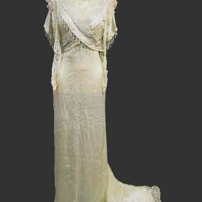 Women's Cream Silk Beaded Wedding Dress