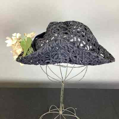 Women's Navy Straw Floral Hat