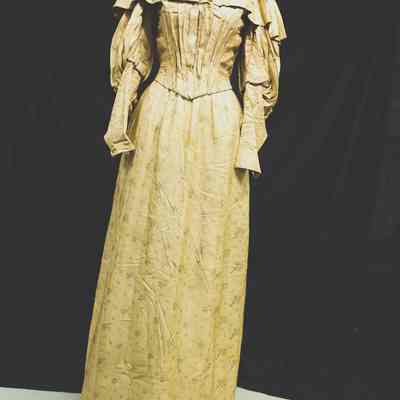 Women's Tan Brocade Silk Wedding Dress