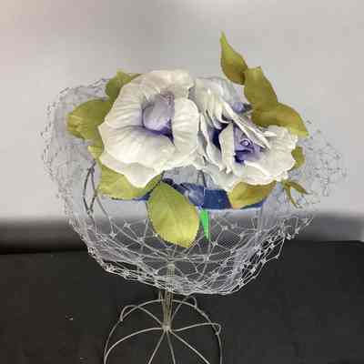 Women's Blue Floral Net Fascinator Veil