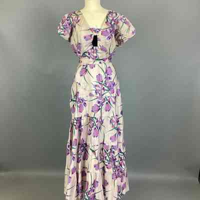 Women's Beige & Purple Floral Faille Dress