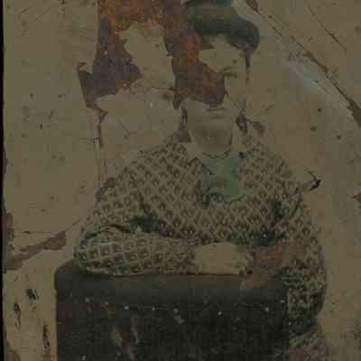 Unidentified Woman Tintype in a Pattern Dress and a Hat