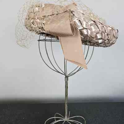 Women's Brown Straw Birdcage Hat w/ Ribbon