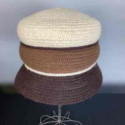 Women's Brown & Cream Cotton Yarn Hat