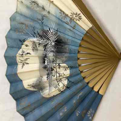 Dark Blue Floral Folding Fan