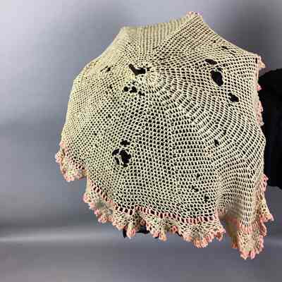 Beige and Pink Crocheted Parasol Cover
