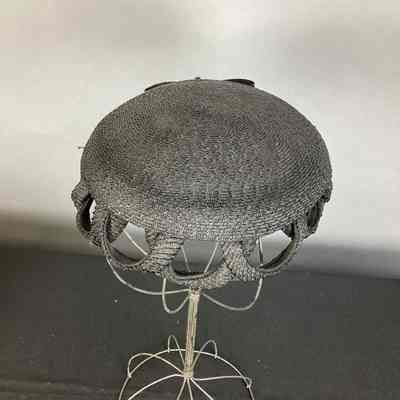 Women's Black Straw Pillbox Hat w/ Bow