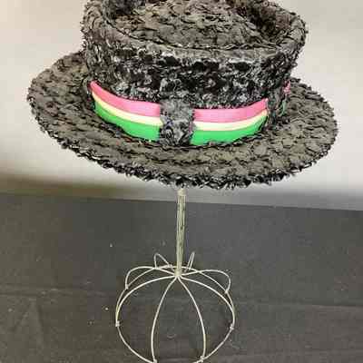 Women's Black Ribbon Straw Boater Hat