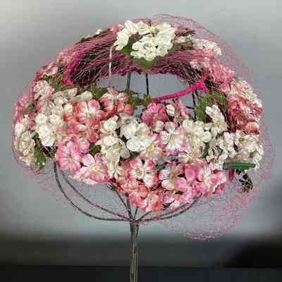 Women's Pink Floral Wire Hat w/ Netting