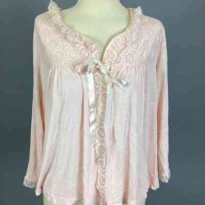 Women's Pink Rayon + Lace Bed Jacket