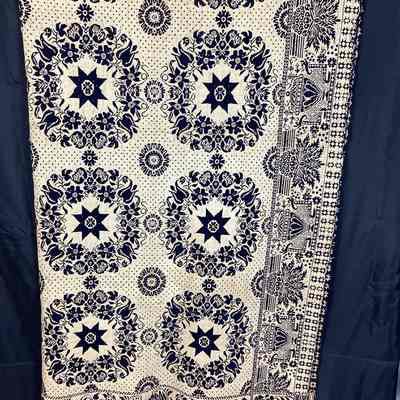 Blue & White Figured and Fancy Double-Cloth Klein Coverlet